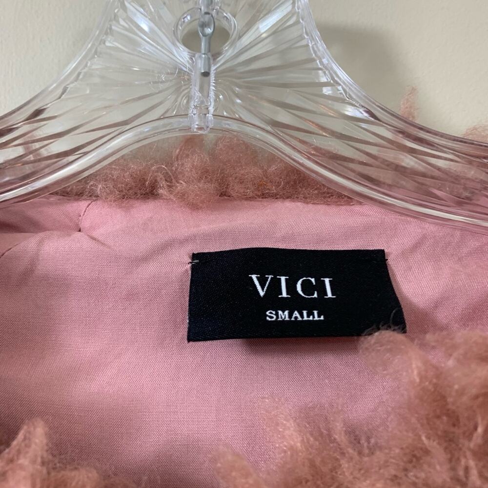 Vici Faux Fur Shag Mauve Pink Crop Bell Sleeve Jacket - Picture 2 of 6